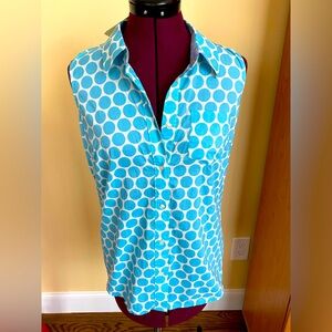 Boden Sleeveless Button-Down Shirt in Aqua Polka Dot